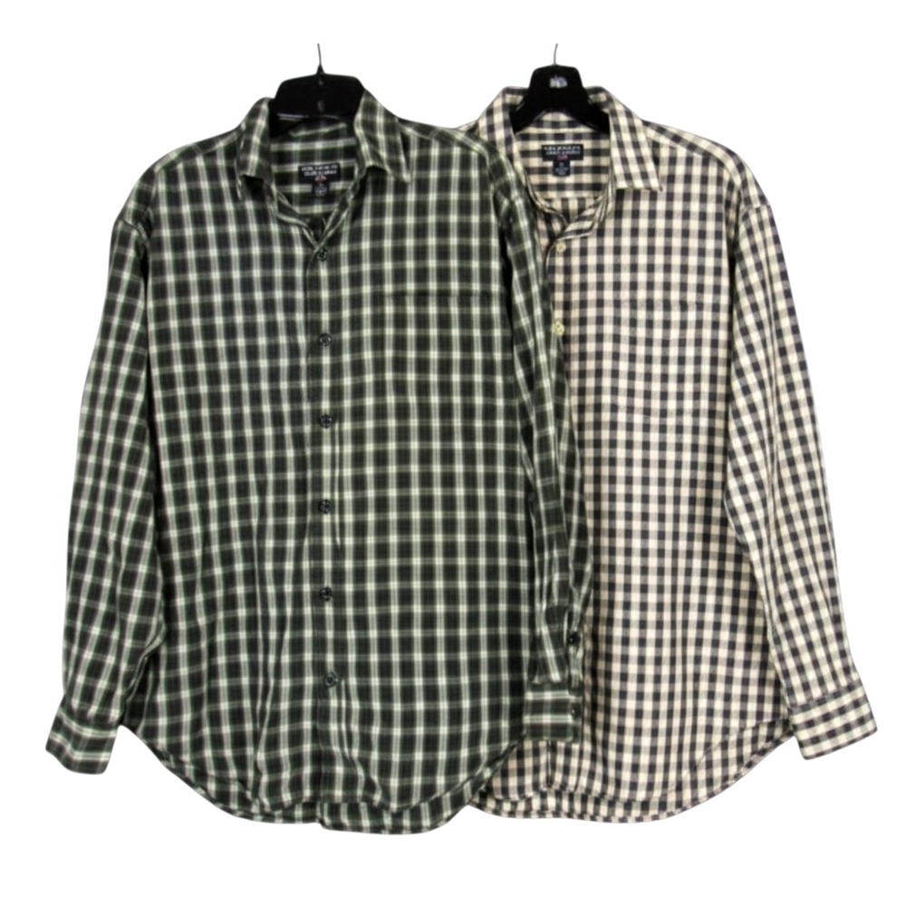 POLO JEANS RALPH LAUREN Lot 2 GREEN/BLACK PLAID Twill BUTTON-UP Men's SHIRT Sz M